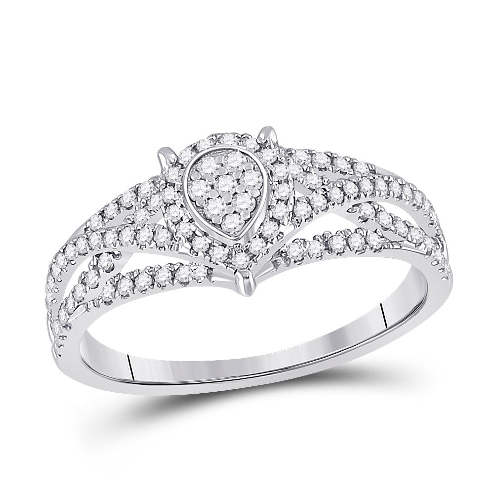 10kt White Gold Womens Round Diamond Teardrop Cluster Ring 1/2 Cttw