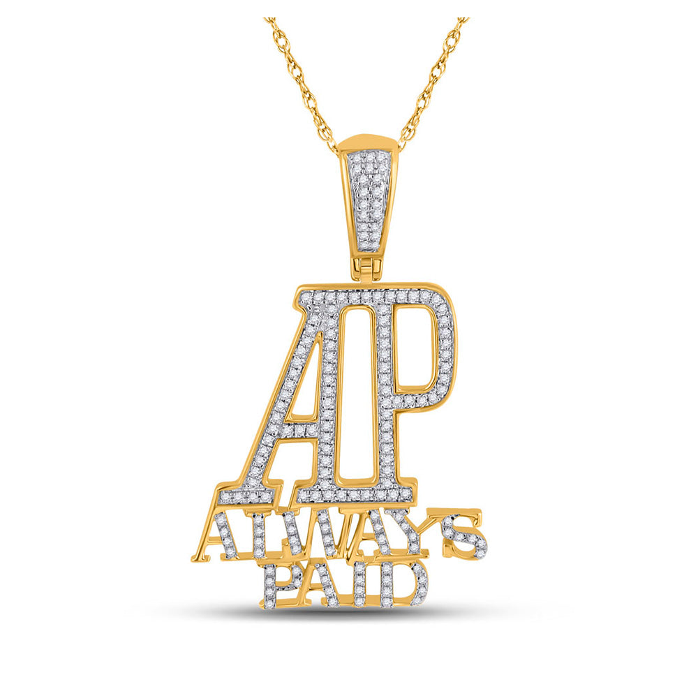 10kt Yellow Gold Mens Round Diamond Always Paid Phrase Charm Pendant 1/2 Cttw