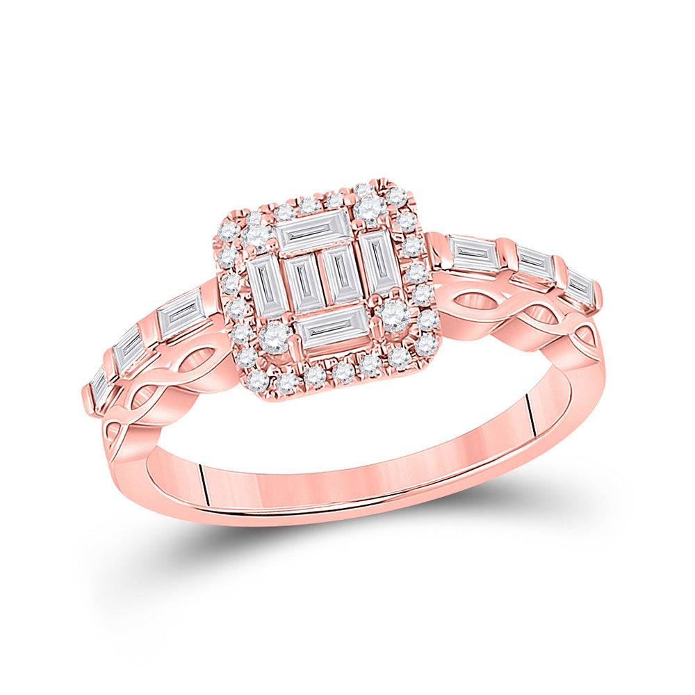 14kt Rose Gold Womens Baguette Diamond Square Cluster Ring 5/8 Cttw