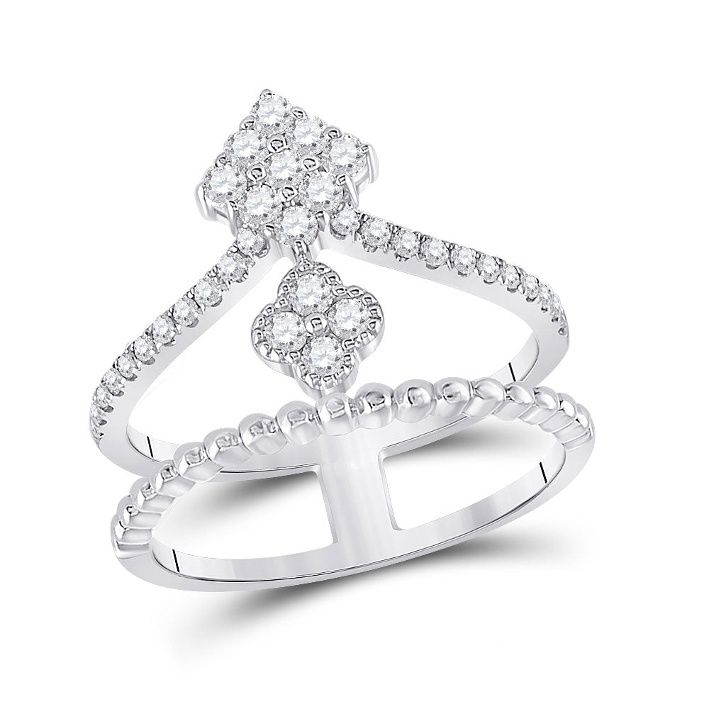 10kt White Gold Womens Round Diamond Offset Square Fashion Ring 1/2 Cttw