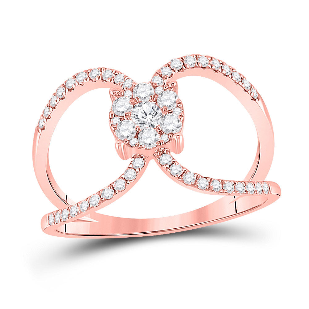10kt Rose Gold Womens Round Diamond Negative Space Cluster Ring 1/2 Cttw