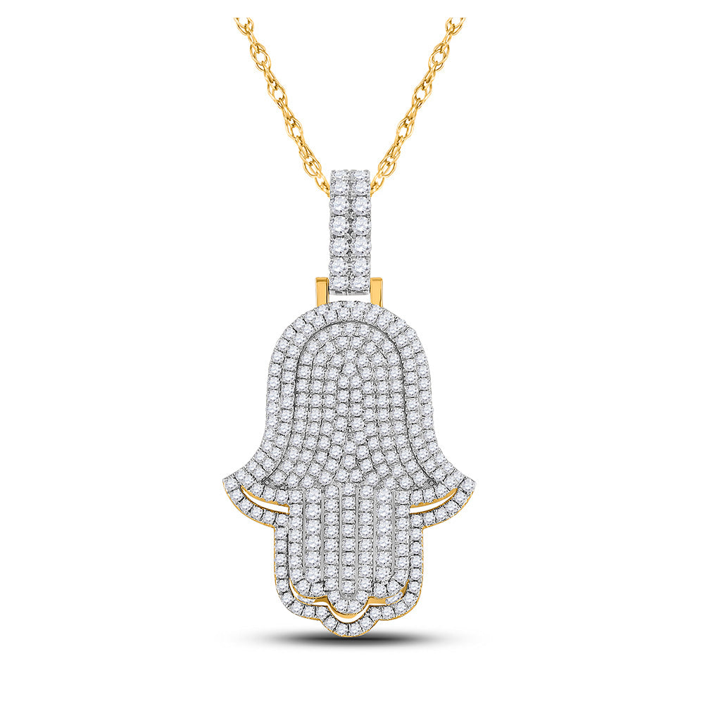 14kt Yellow Gold Mens Round Diamond Hamsa Hand Charm Pendant 4 Cttw