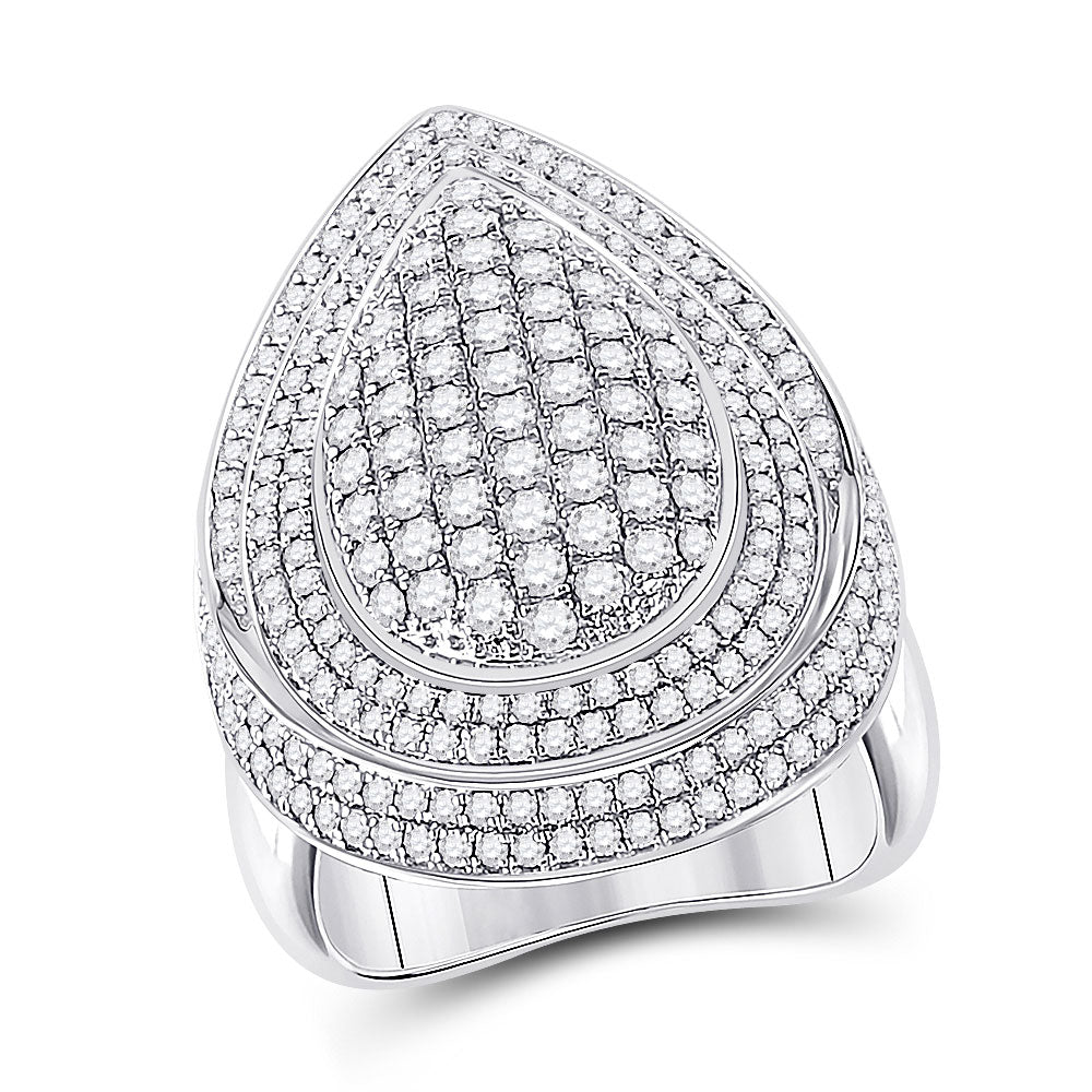 14kt White Gold Womens Round Diamond Fashion Cluster Pear Ring 2-1/5 Cttw