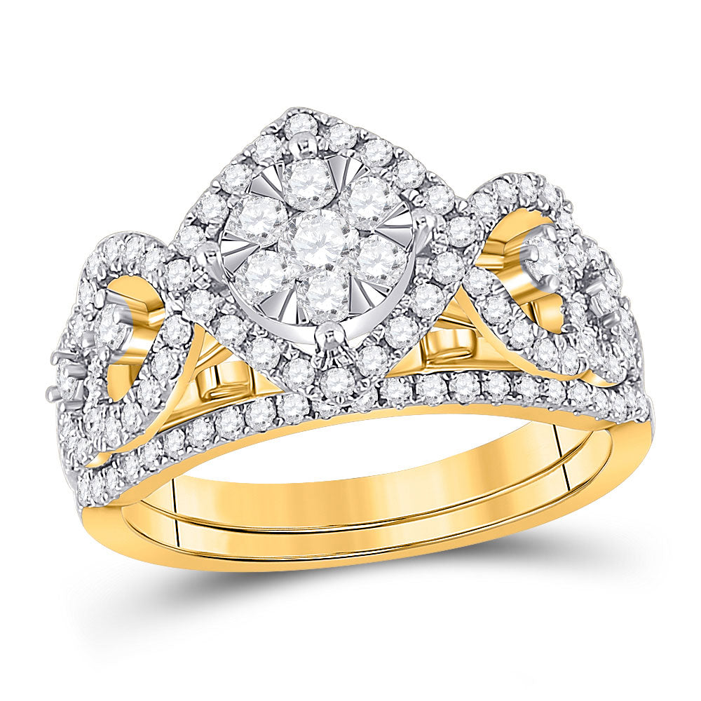 14kt Yellow Gold Round Diamond Bridal Wedding Ring Band Set 1 Cttw