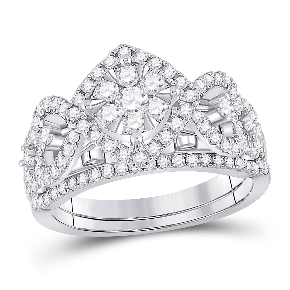 14kt White Gold Round Diamond Bridal Wedding Ring Band Set 1 Cttw
