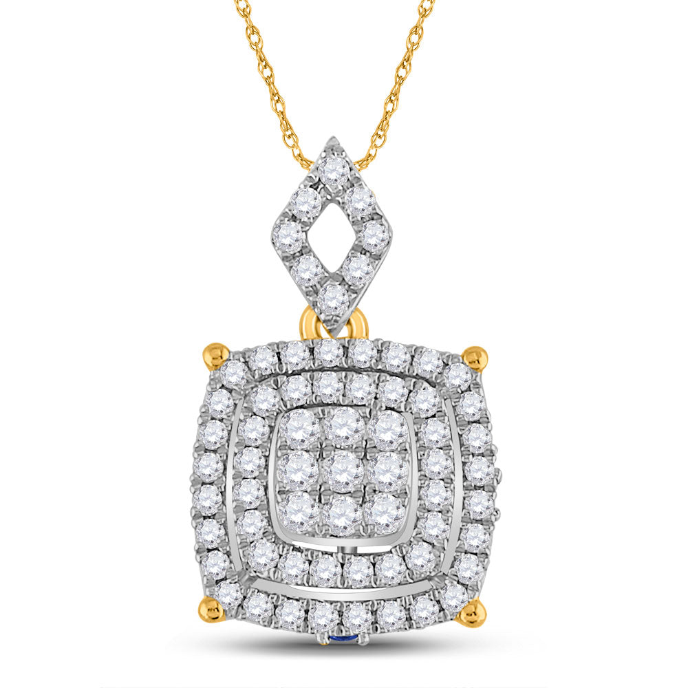 14kt Yellow Gold Womens Round Diamond Square Cluster Pendant 1/2 Cttw