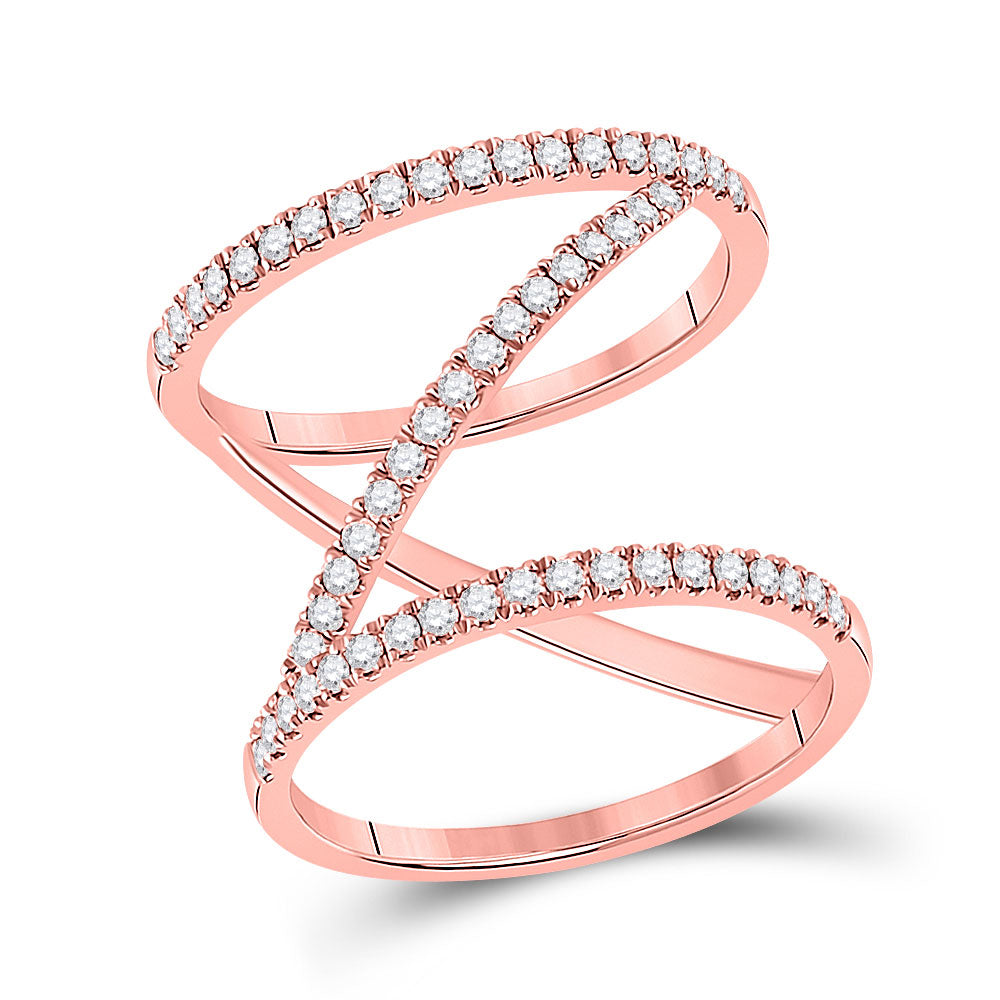 14kt Rose Gold Womens Round Diamond Negative-Space Fashion Ring 1/2 Cttw