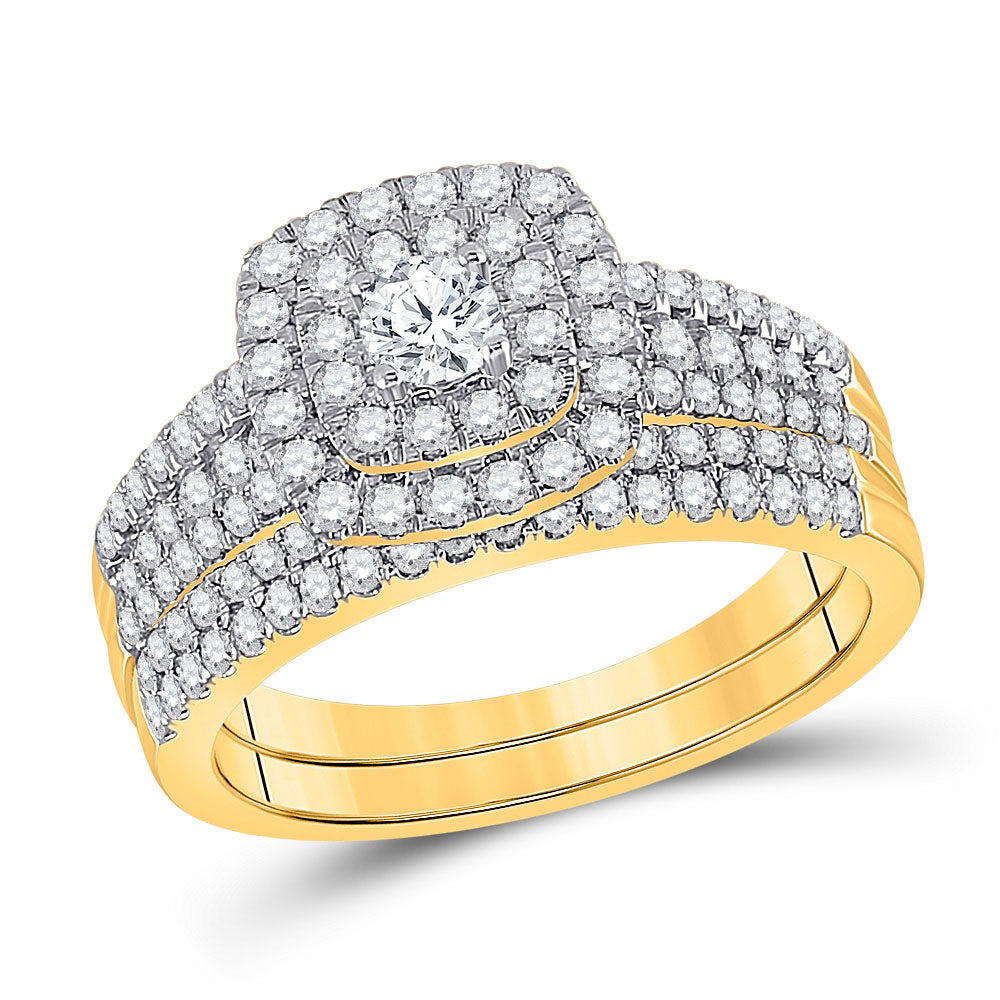 10kt Yellow Gold Round Diamond Bridal Wedding Ring Band Set 1 Cttw