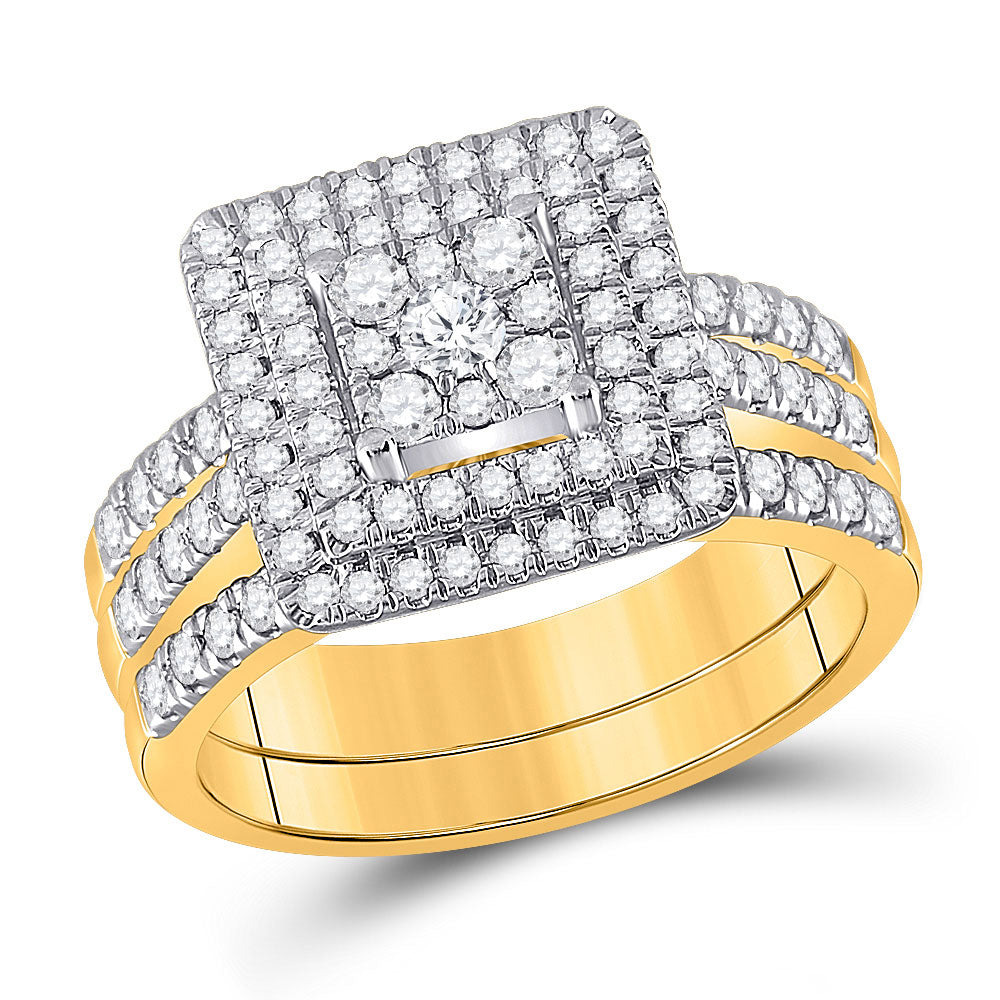 10kt Yellow Gold Round Diamond Bridal Wedding Ring Band Set 1 Cttw