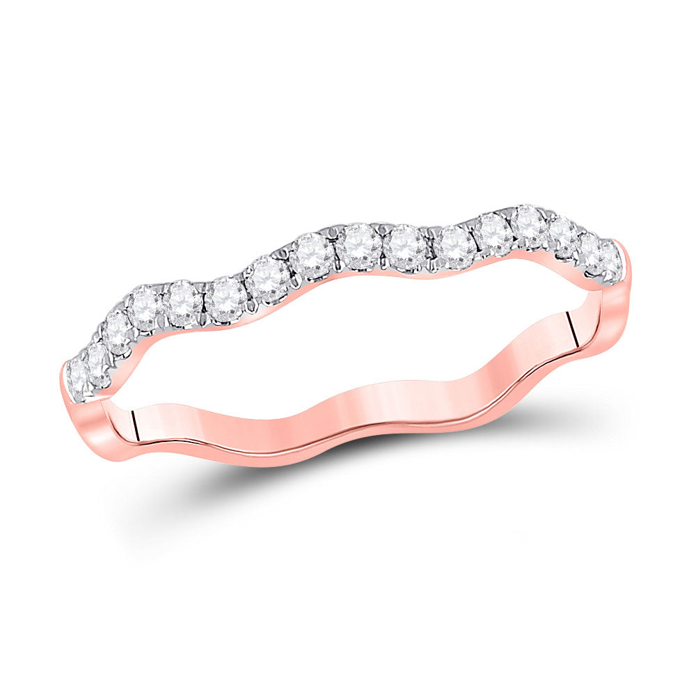 10kt Rose Gold Womens Round Diamond Wavy Stackable Band Ring 1/4 Cttw