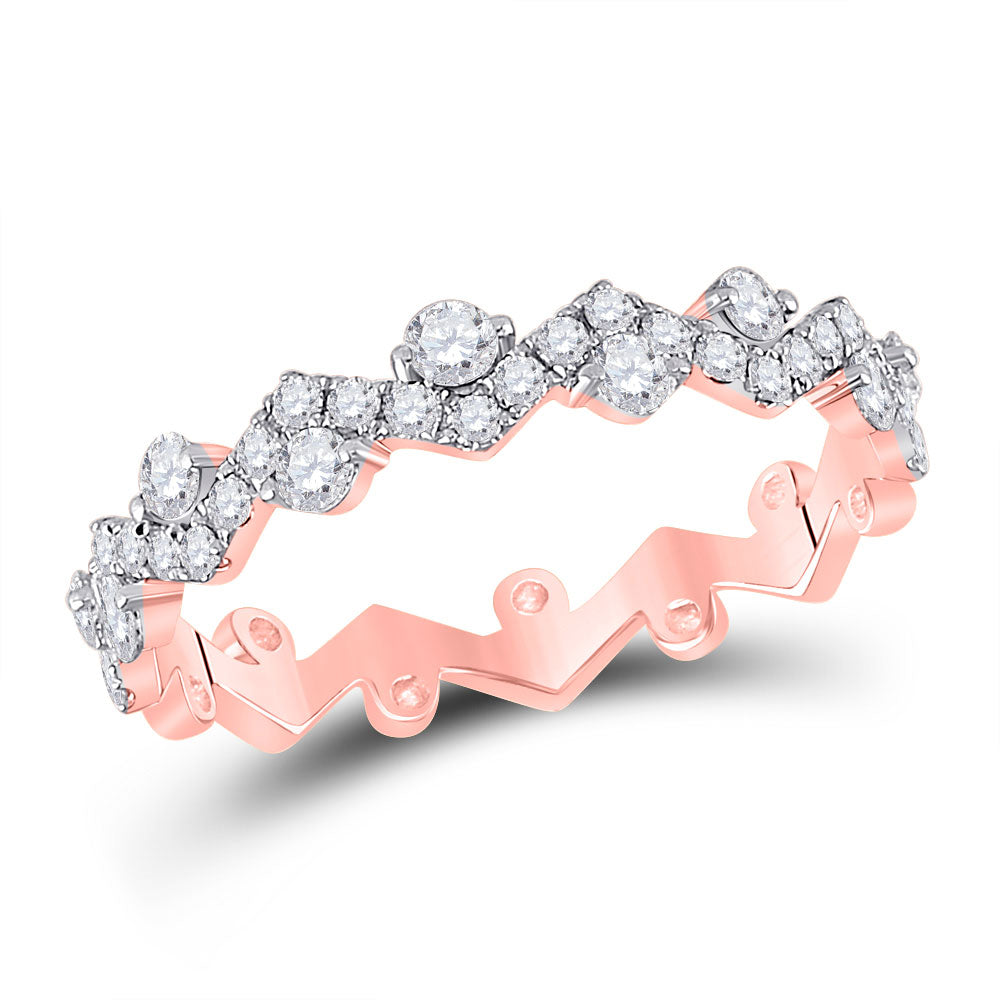10kt Rose Gold Womens Round Diamond ZigZag Stackable Band Ring 1/2 Cttw