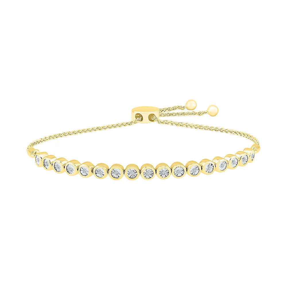 10kt Yellow Gold Womens Round Diamond Bolo Bracelet 1/10 Cttw