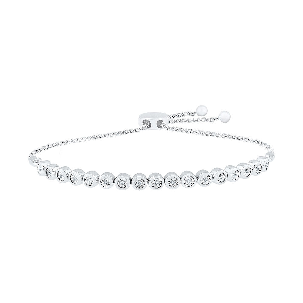 10kt White Gold Womens Round Diamond Bolo Bracelet 1/10 Cttw