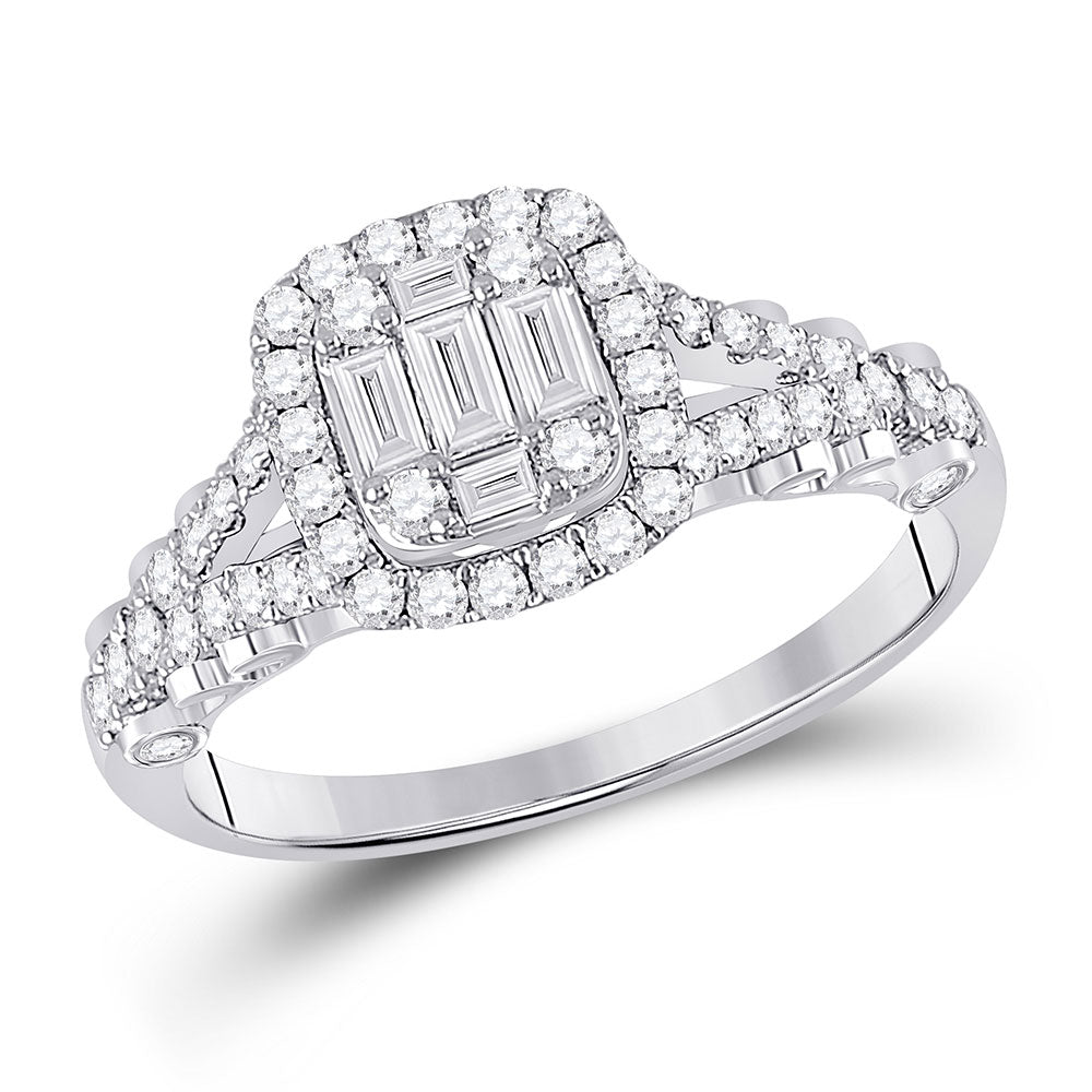 14kt White Gold Baguette Diamond Cluster Bridal Wedding Engagement Ring 5/8 Cttw