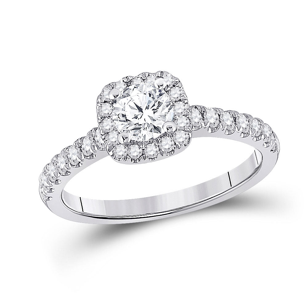 14kt White Gold Round Diamond Halo Bridal Wedding Engagement Ring 1 Cttw