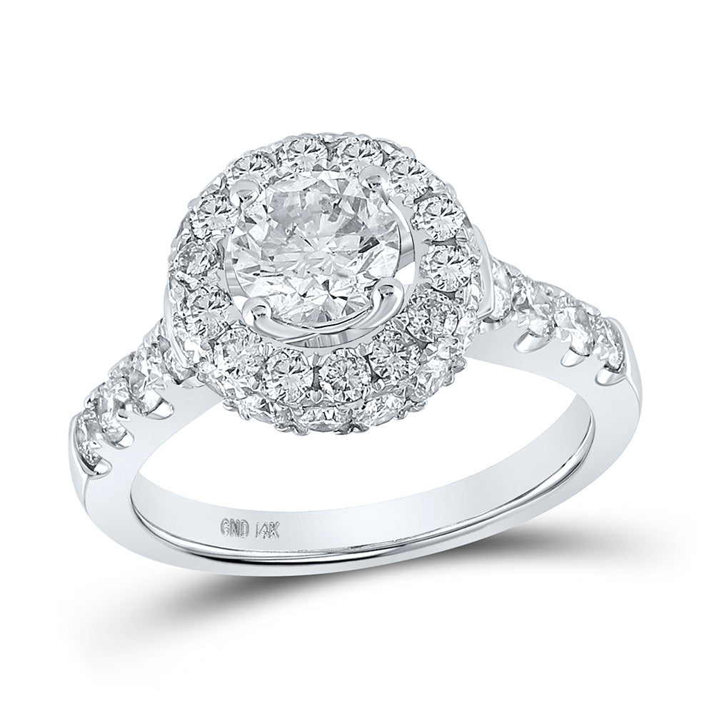 14kt White Gold Round Diamond Halo Bridal Wedding Engagement Ring 1-5/8 Cttw