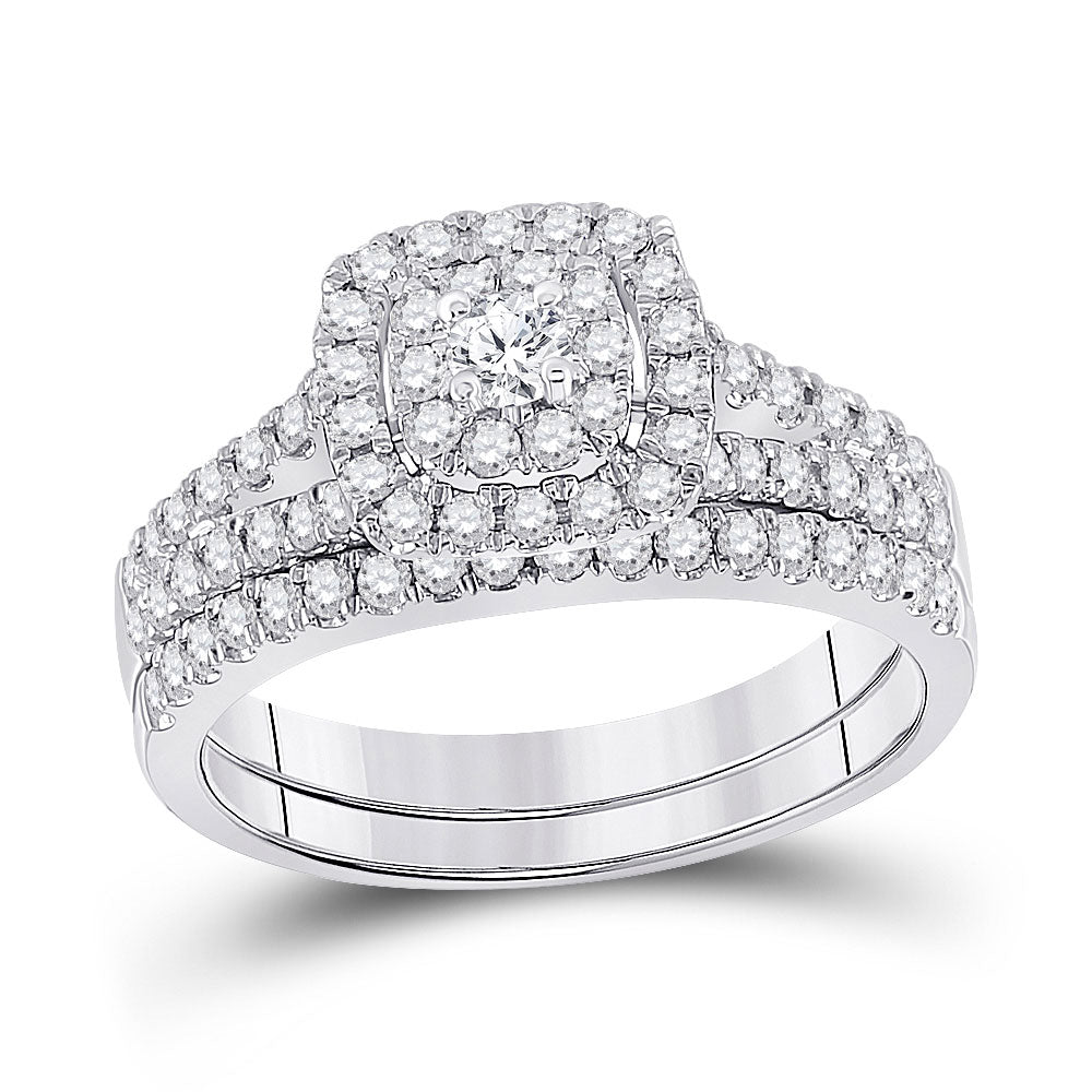 14kt White Gold Round Diamond Bridal Wedding Ring Band Set 7/8 Cttw
