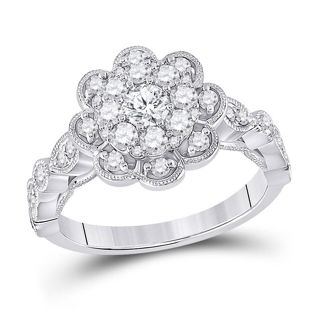 14kt White Gold Round Diamond Halo Bridal Wedding Engagement Ring 1 Cttw