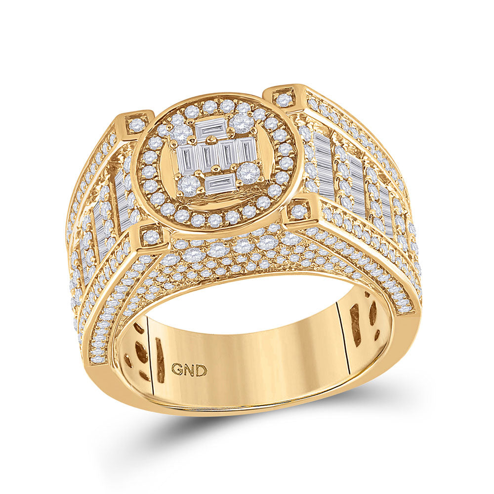14kt Yellow Gold Mens Baguette Diamond Circle Cluster Ring 2-3/8 Cttw