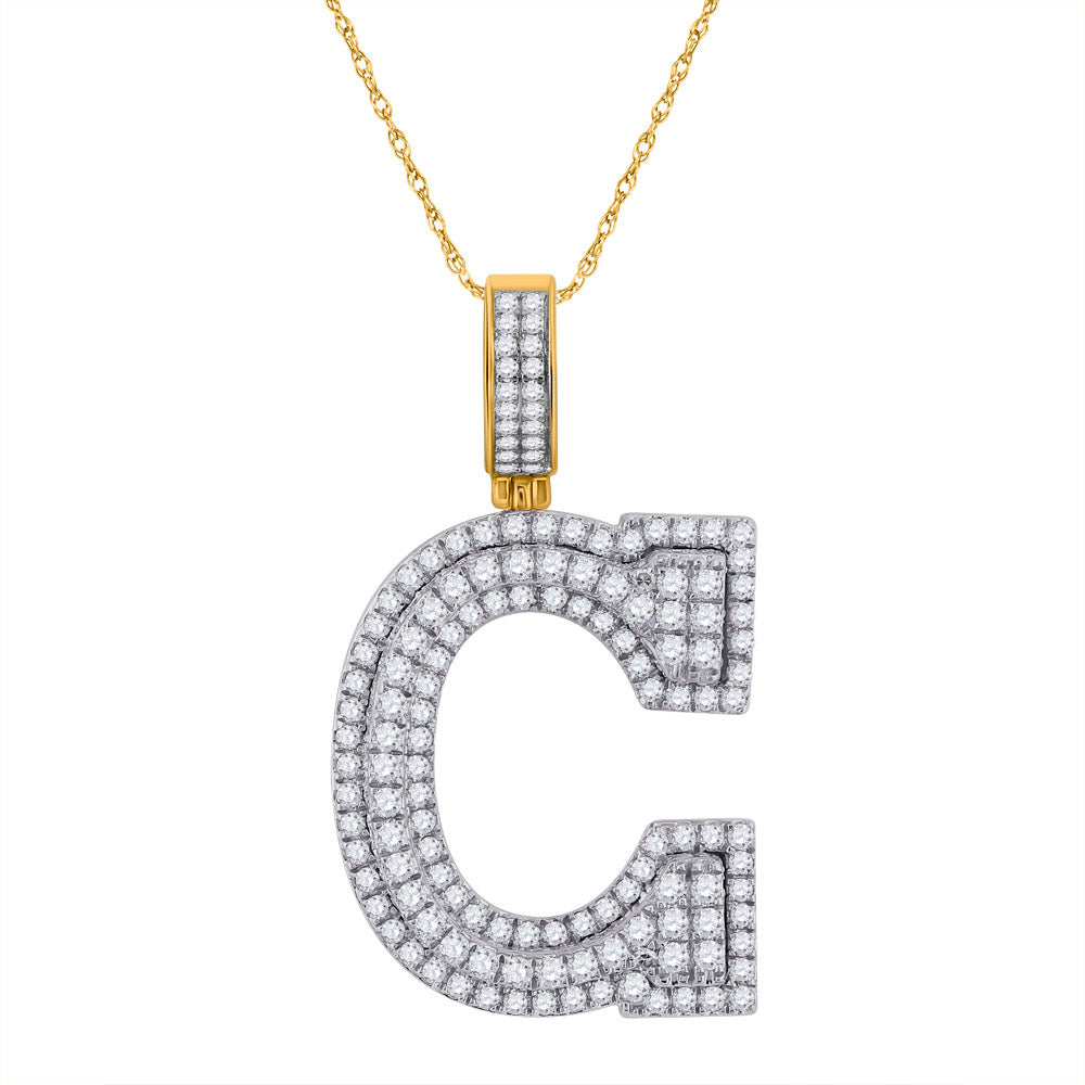 10kt Yellow Gold Mens Round Diamond C Initial Letter Charm Pendant 1-5/8 Cttw