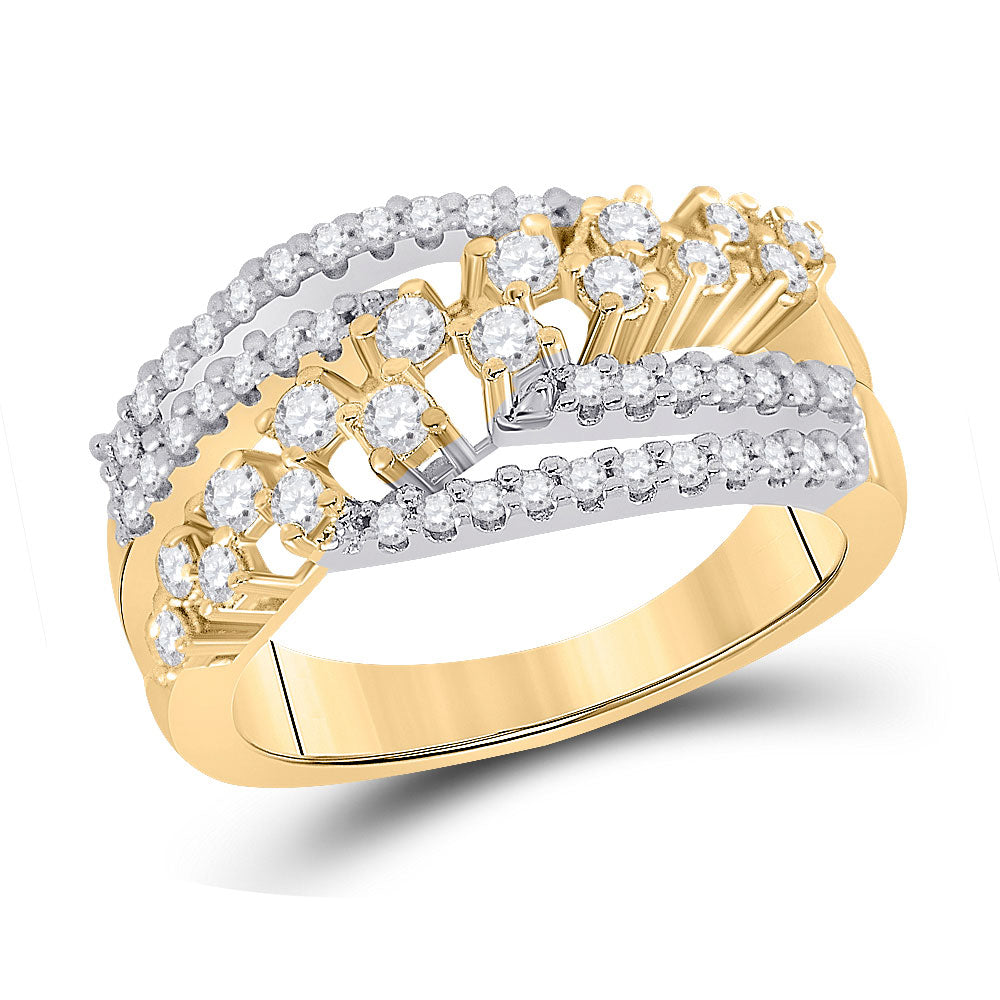 10kt Yellow Gold Womens Round Diamond Crossover Strand Band Ring 3/4 Cttw