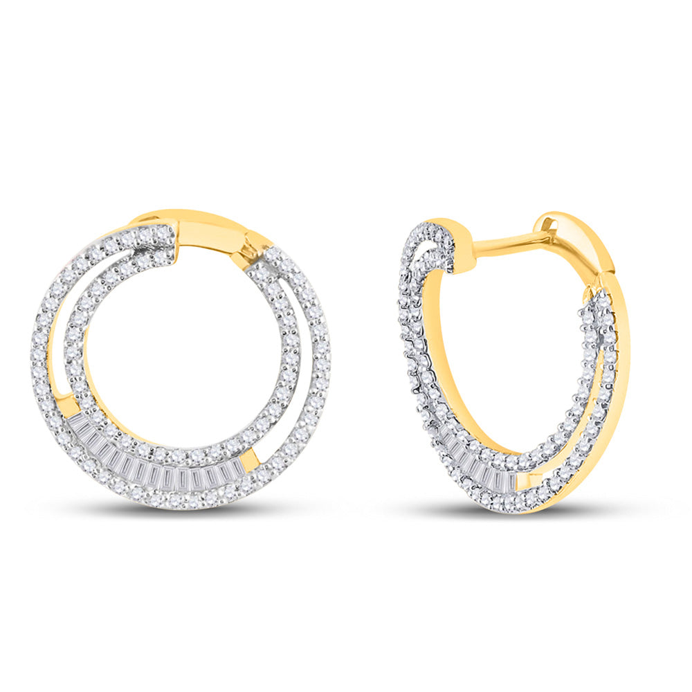 14kt Yellow Gold Womens Round Diamond Sideways Hoop Earrings 1 Cttw