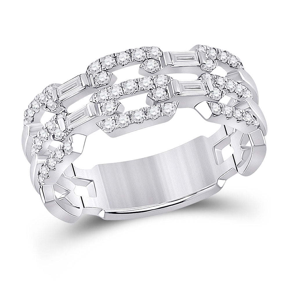 14kt White Gold Womens Baguette Diamond Link Band Ring 1/2 Cttw