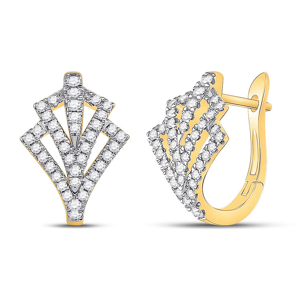 14kt Yellow Gold Womens Round Diamond Hoop Earrings 1/2 Cttw