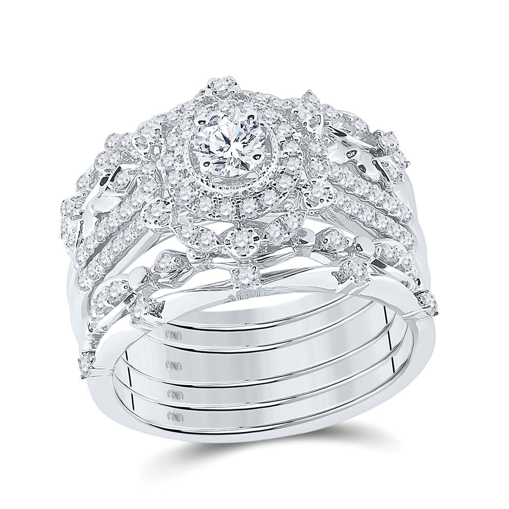14kt White Gold Round Diamond Bridal Wedding Ring Band Set 1 Cttw