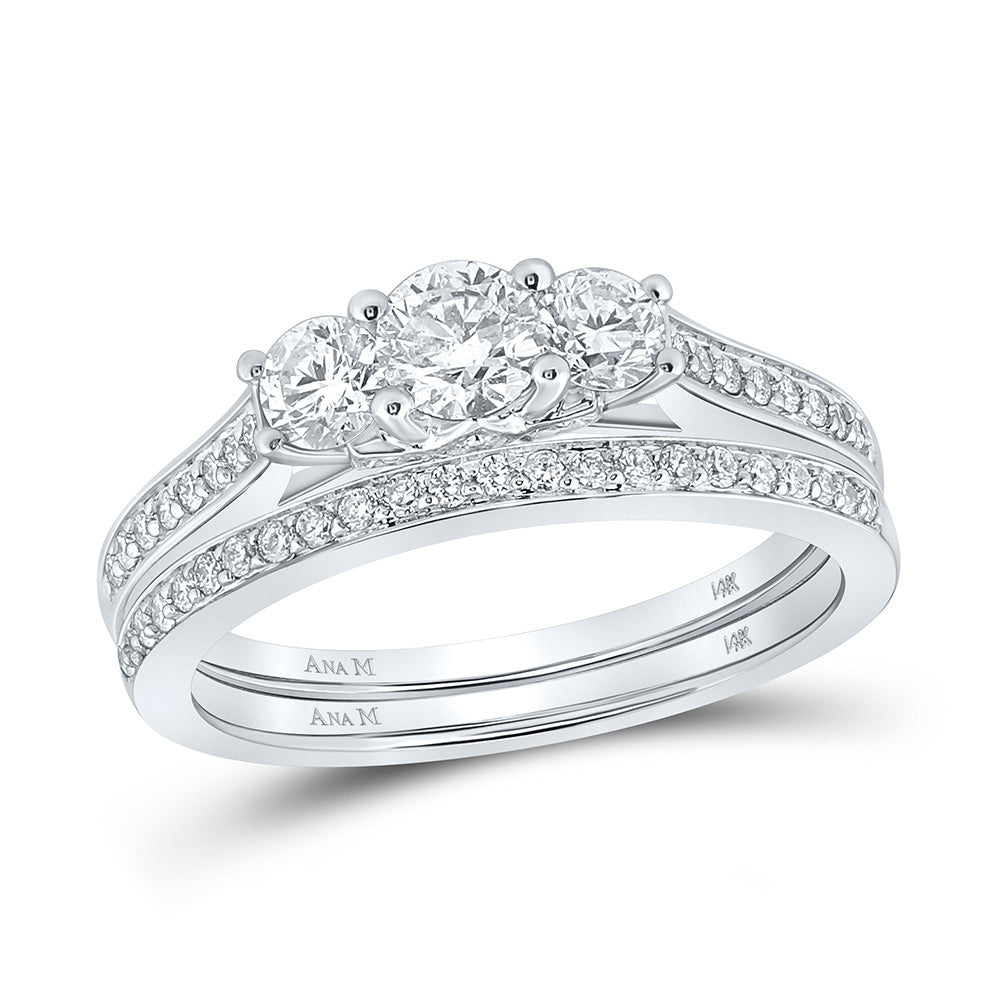 14kt White Gold Round Diamond Bridal Wedding Ring Band Set 1 Cttw