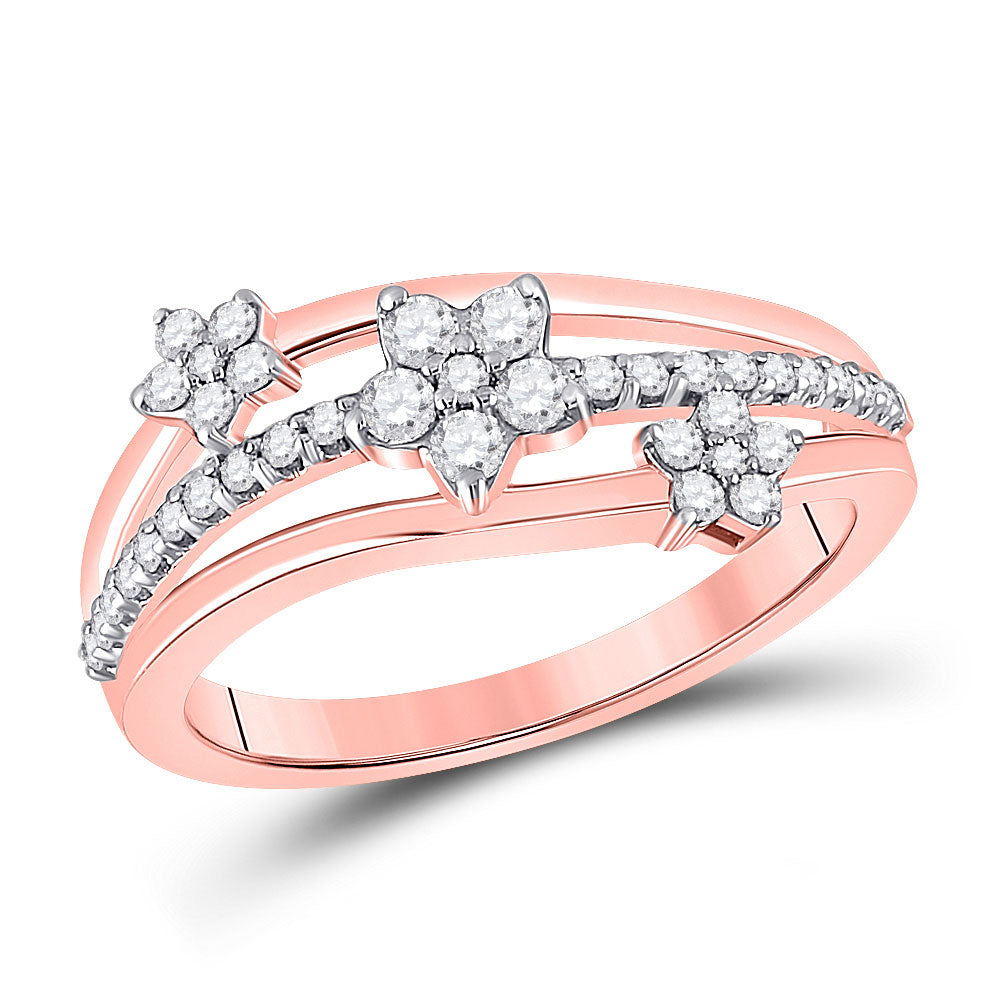 10kt Rose Gold Womens Round Diamond Flower Star Band Ring 1/3 Cttw