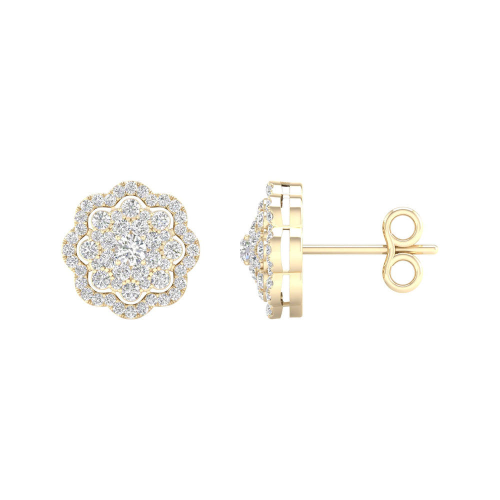 14kt Yellow Gold Womens Round Diamond Cluster Earrings 1/2 Cttw