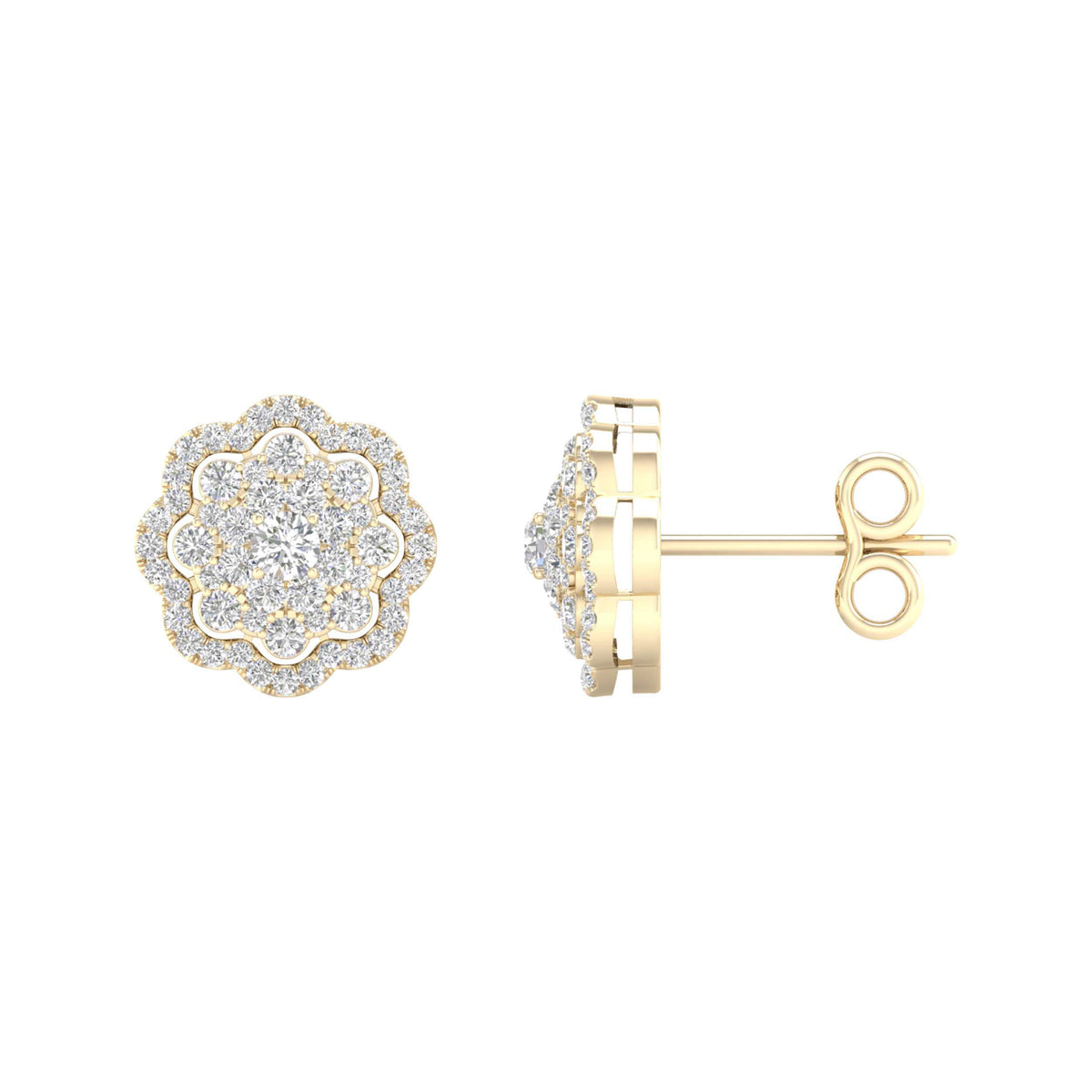 14kt Yellow Gold Womens Round Diamond Cluster Earrings 1/2 Cttw