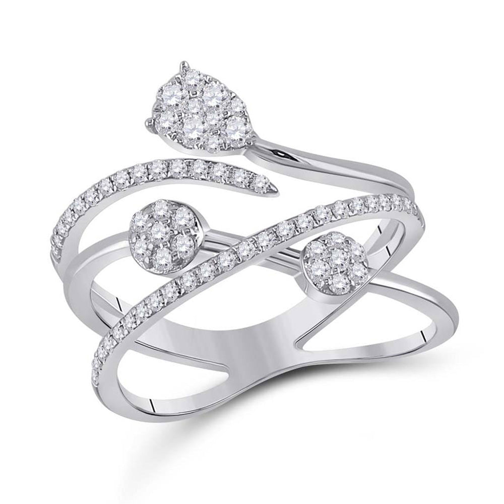 14kt White Gold Womens Round Diamond Abstract Fashion Ring 1/2 Cttw