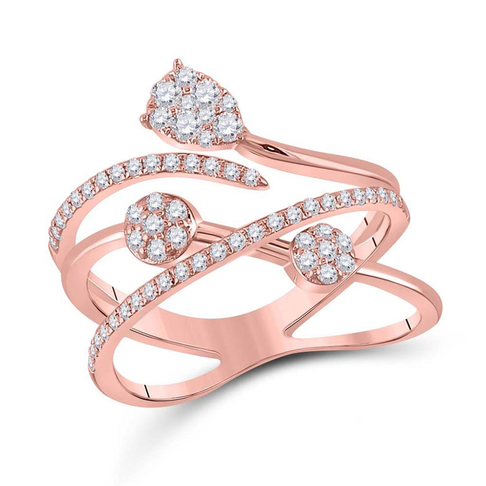 14kt Rose Gold Womens Round Diamond Abstract Fashion Ring 1/2 Cttw