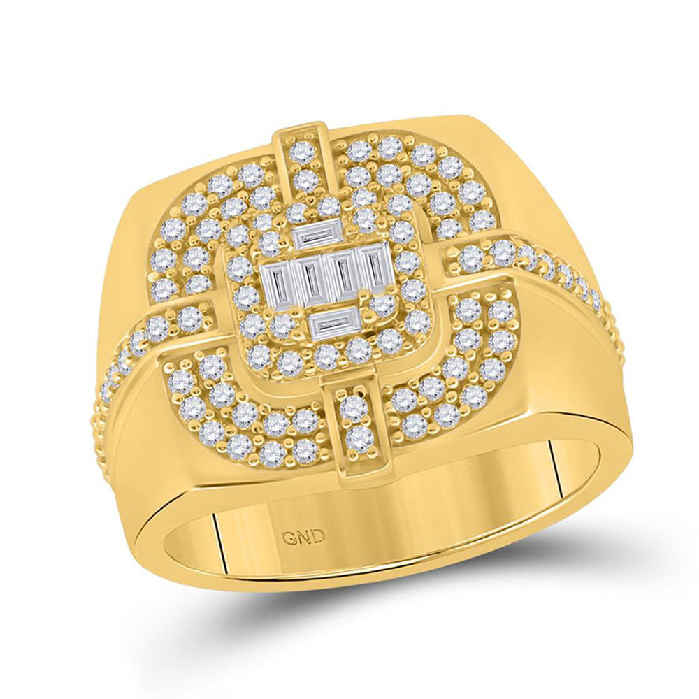 14kt Yellow Gold Mens Round Diamond Square Cluster Ring 1 Cttw
