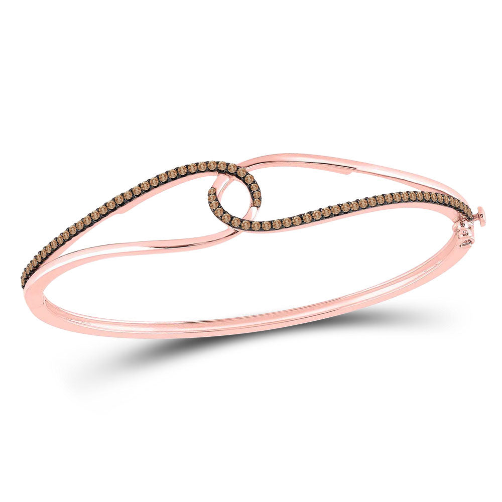 14kt Rose Gold Womens Round Brown Diamond Bangle Bracelet 1/2 Cttw