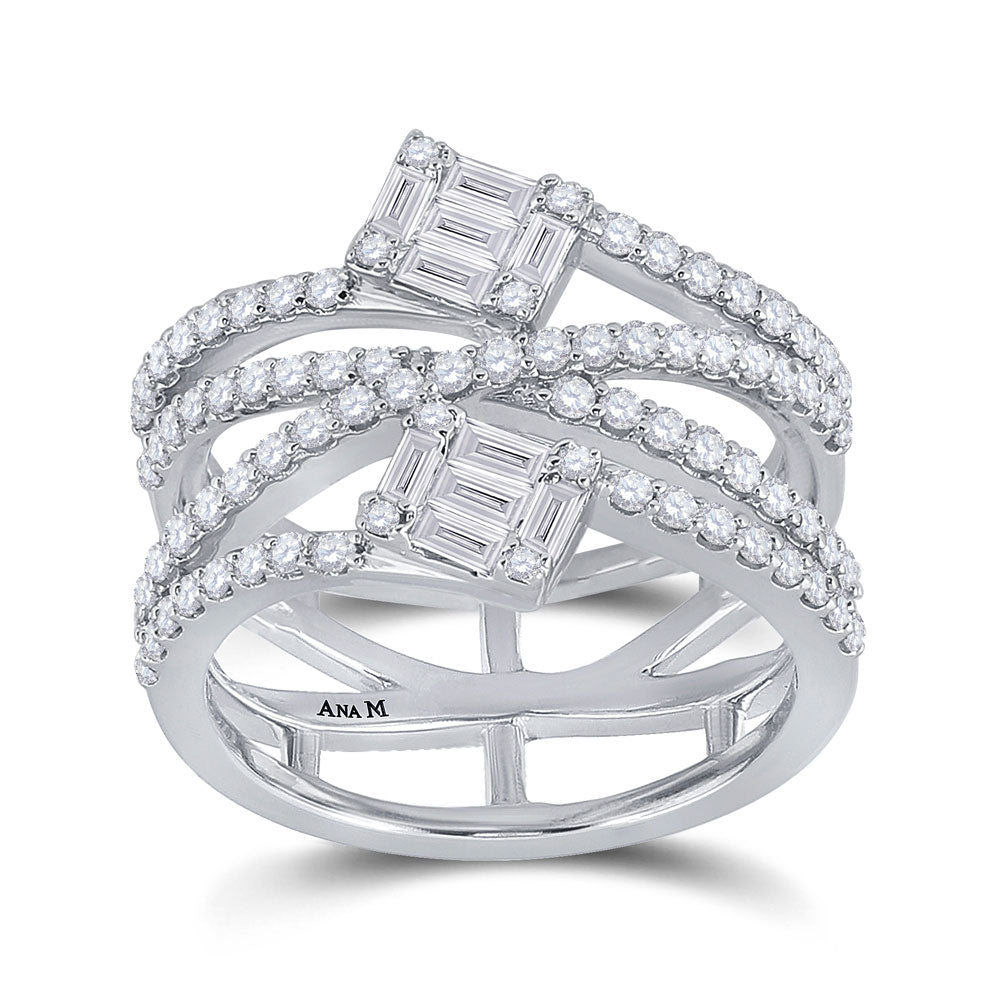 14kt White Gold Womens Baguette Diamond Spiral Fashion Ring 1 Cttw