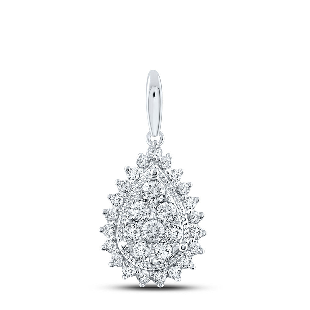 14kt White Gold Womens Round Diamond Teardrop Pendant 5/8 Cttw