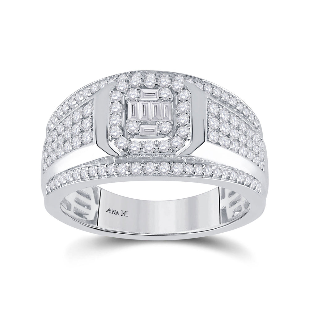 14kt White Gold Womens Baguette Diamond Square Cluster Ring 1 Cttw