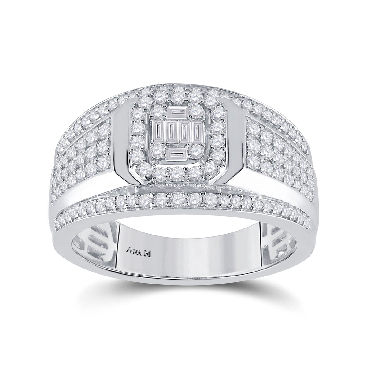 14kt White Gold Womens Baguette Diamond Square Cluster Ring 1 Cttw