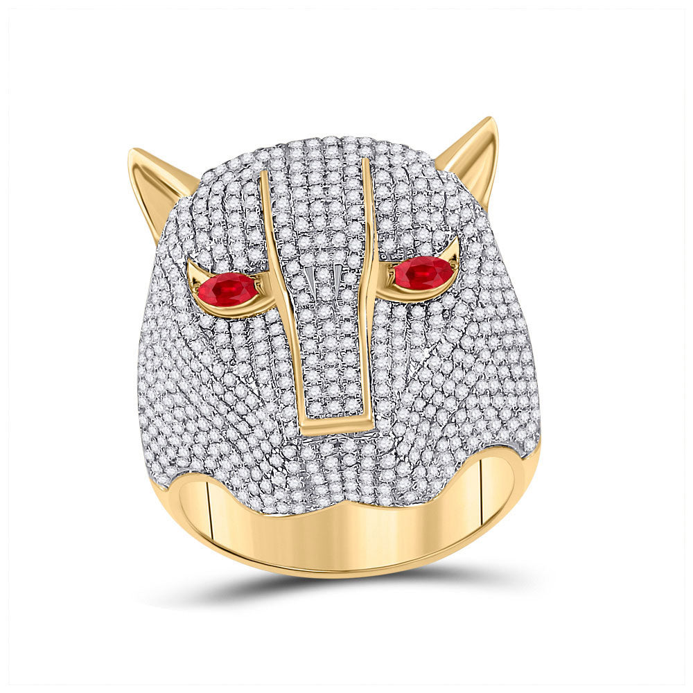 14kt Yellow Gold Mens Round Diamond Panther Fashion Ring 3 Cttw