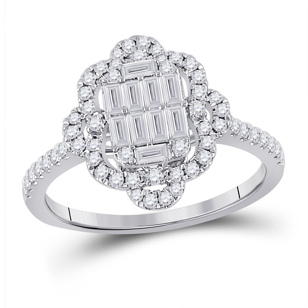 14kt White Gold Womens Baguette Diamond Fashion Ring 3/4 Cttw