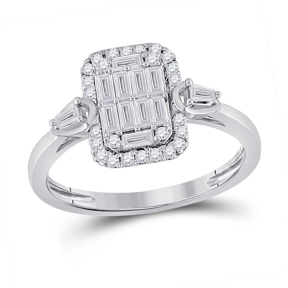 14kt White Gold Womens Baguette Diamond Rectangle Fashion Ring 1/2 Cttw