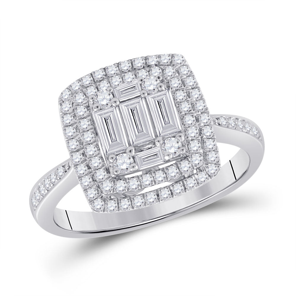 14kt White Gold Womens Baguette Diamond Square Ring 7/8 Cttw