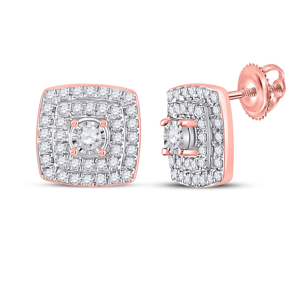 10kt Rose Gold Womens Round Diamond Square Earrings 1/4 Cttw