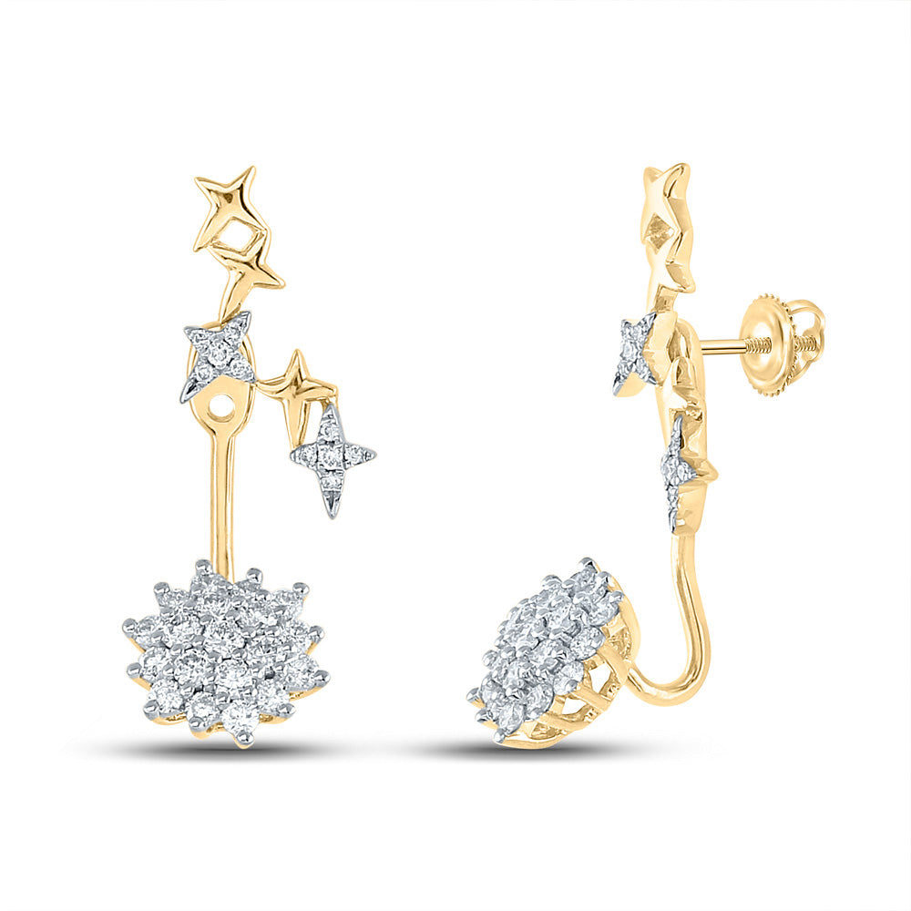 14kt Yellow Gold Womens Round Diamond Floating Cluster Dangle Earrings 3/4 Cttw