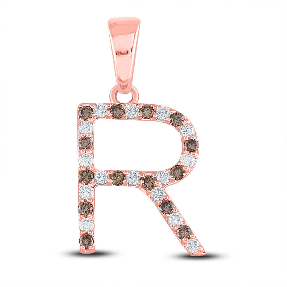 10kt Rose Gold Womens Round Brown Diamond Initial R Letter Pendant 1/4 Cttw