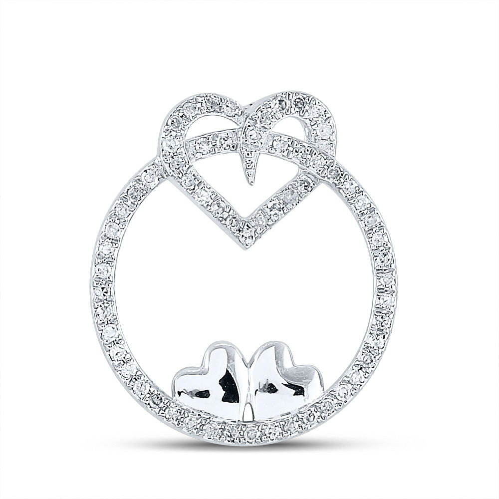 10kt White Gold Womens Round Diamond Circle Heart Pendant 1/5 Cttw