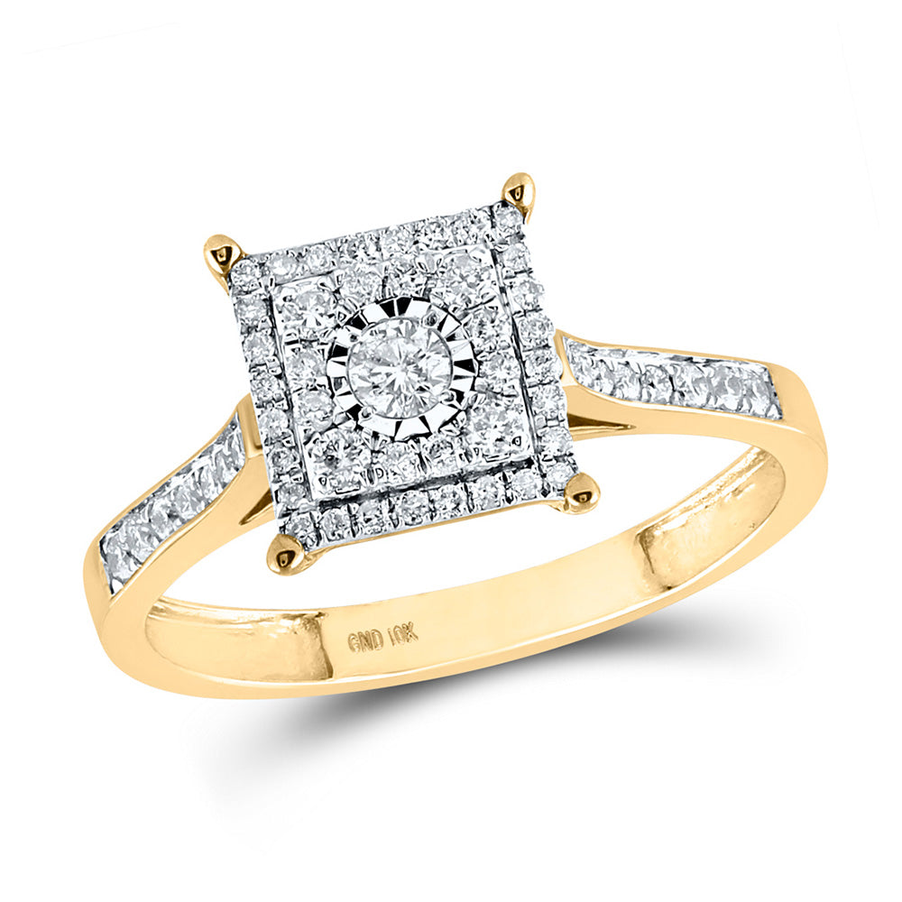 10kt Yellow Gold Womens Round Yellow Diamond Square Ring 1/3 Cttw